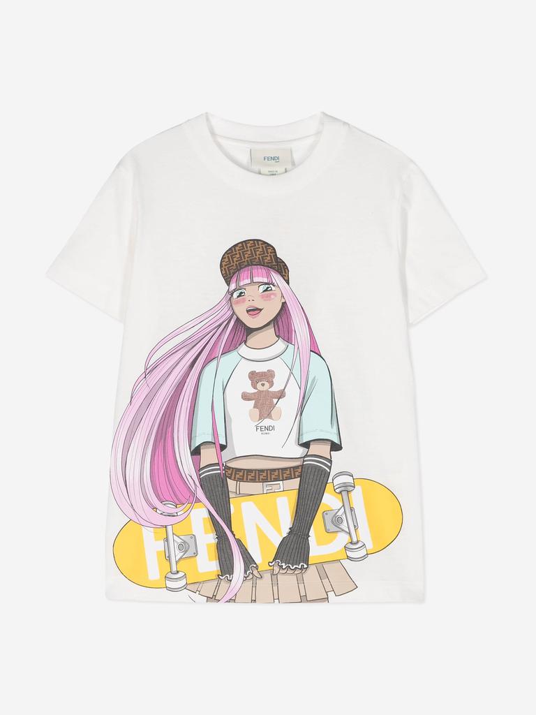 Fendi Fendi Girls Skateboarder T-Shirt in White