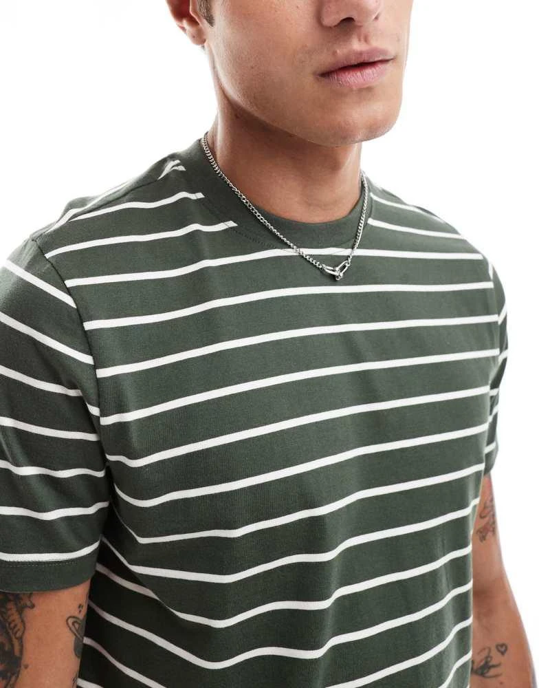 New Look New Look stripe t-shirt in green and white 4