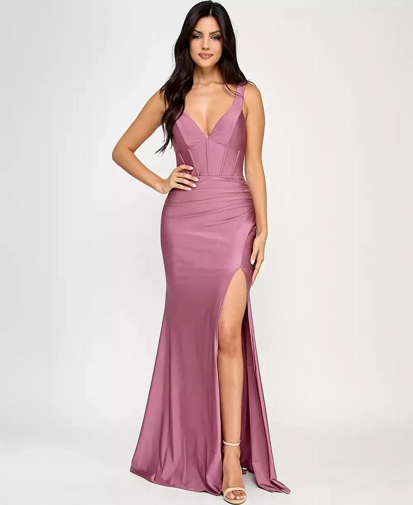 Emerald Sundae Juniors' Corset Lace-Up-Back Gown 1