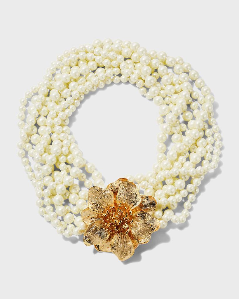 Kenneth Jay Lane Gold Magnolia-Motif Pearly Necklace