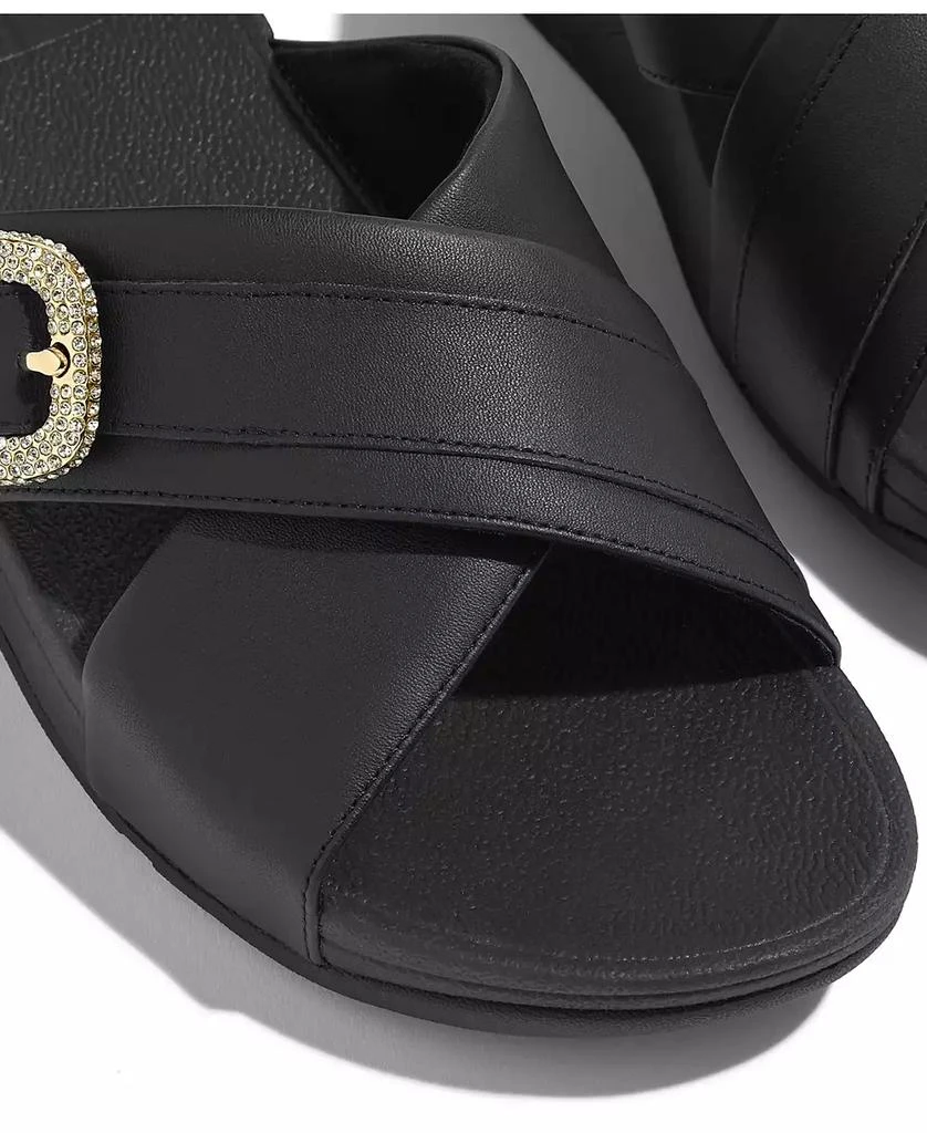 FitFlop Women's Lulu Crystal Buckle Leather Cross Slides Flats 9