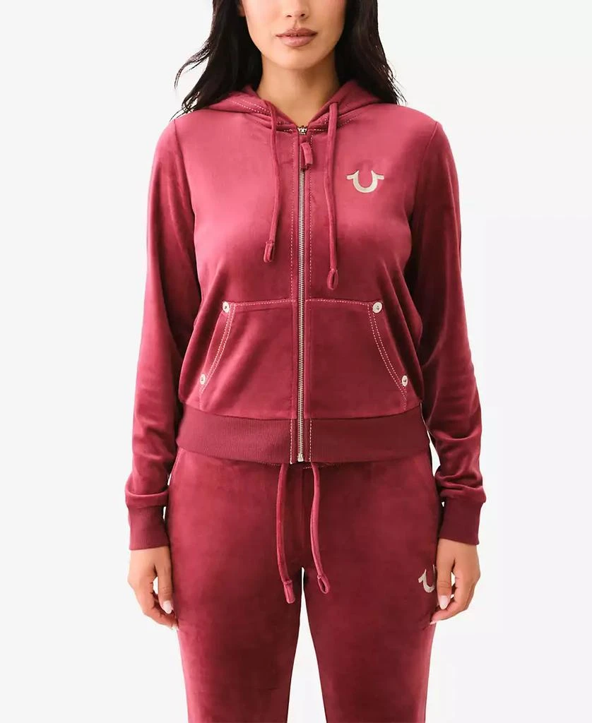 True Religion Women's Velour Zip Hoodie Sweatshirt 1