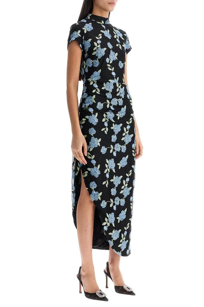 ROTATE Birger Christensen Asymmetrical Black Floral Mesh Midi Dress For Women For Special Events 2