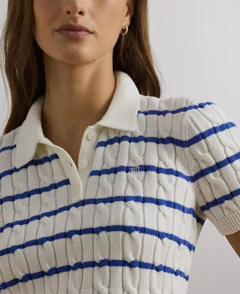 Ralph Lauren Women's Striped Cable-Knit Cotton Polo Sweater 3