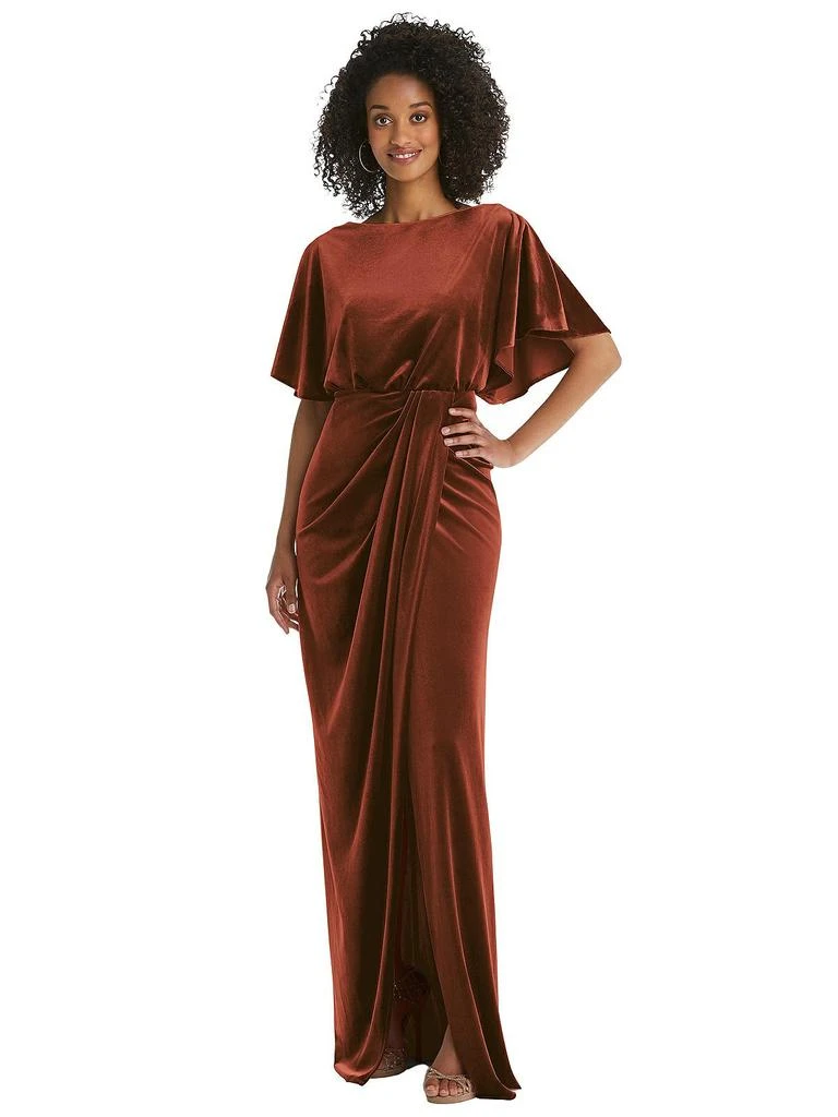 After Six Flutter Sleeve Open-Back Velvet Maxi Dress with Draped Wrap Skirt 1