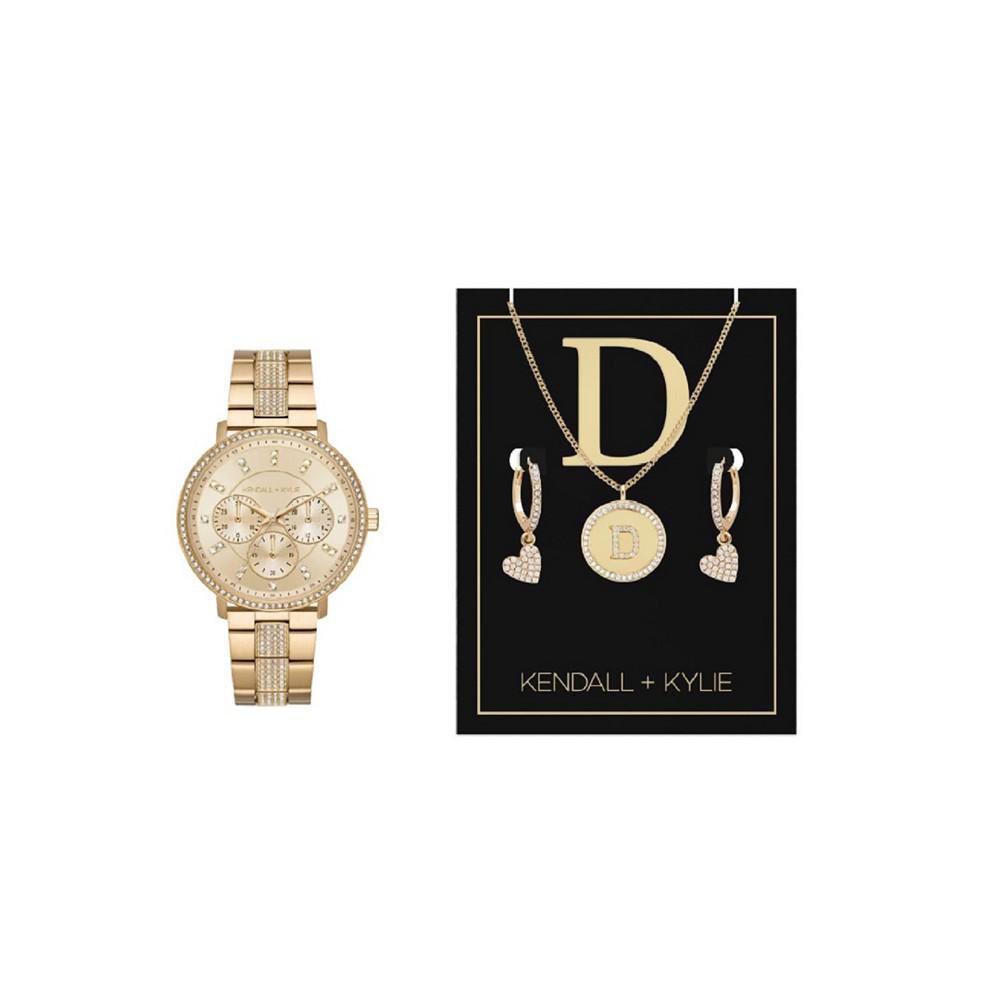 Kendall + Kylie Women's Analog Shiny Gold-Tone Metal Alloy Bracelet Watch 38mm Gift Set