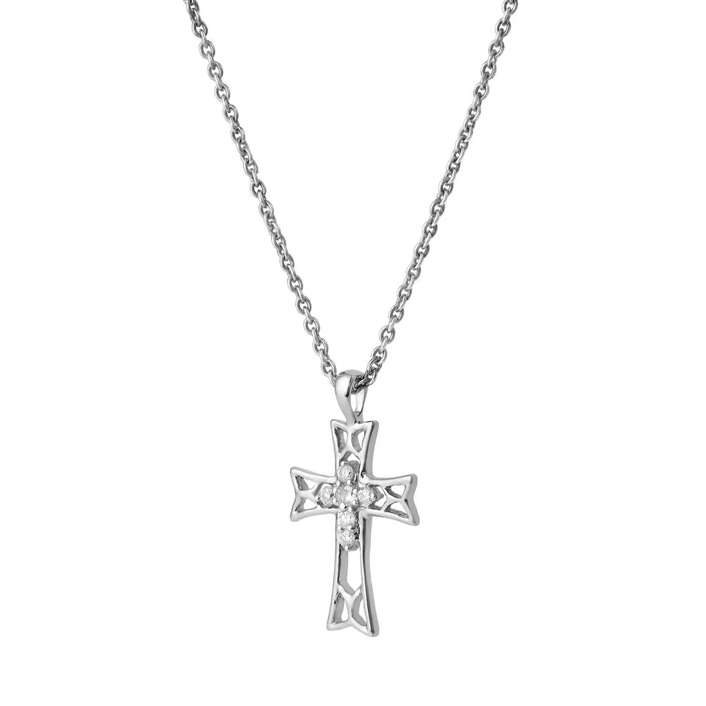 LuvMyJewelry Tranquila 10K Gold Diamond Cross Pendant - 0.05 CT 2