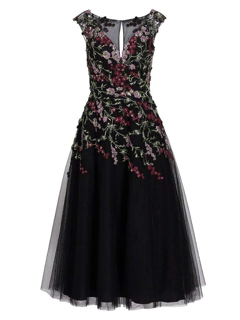 Teri Jon Embroidered Tulle Fit &Flare Midi-Dress 6