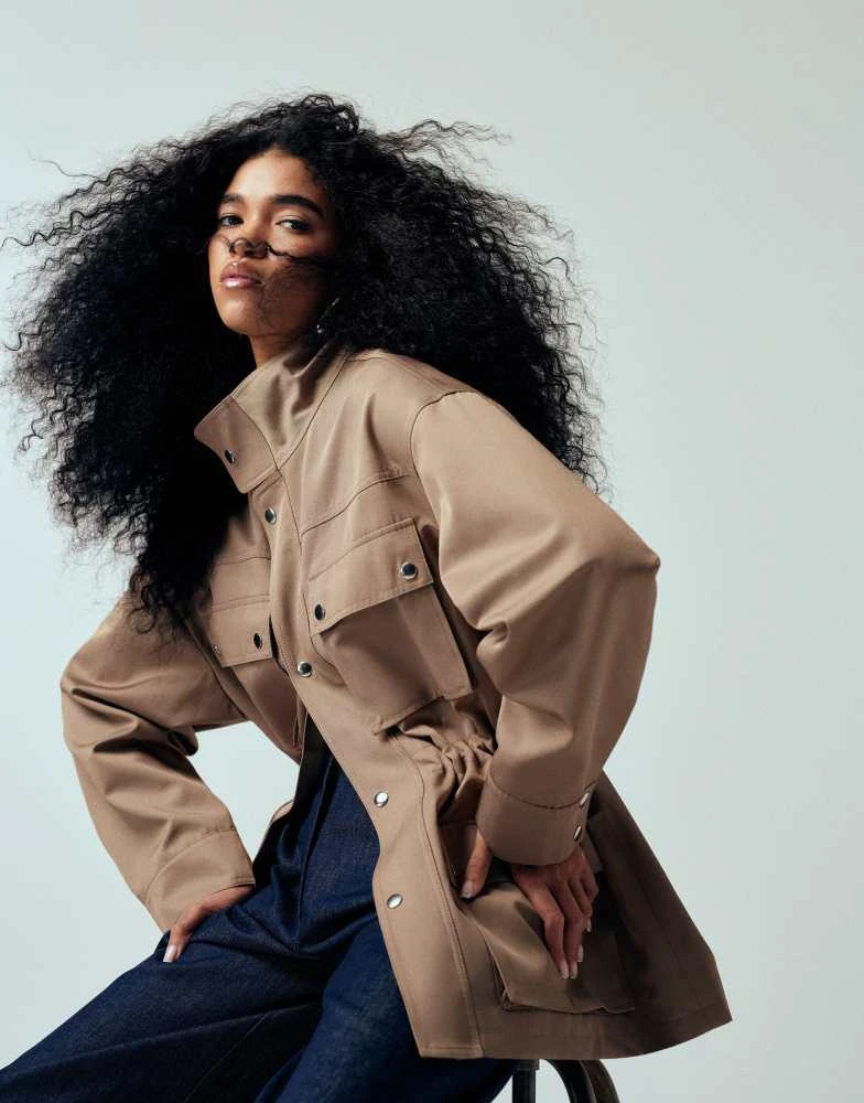 ASOS ASOS DESIGN funnel neck utility detail jacket in brown 4