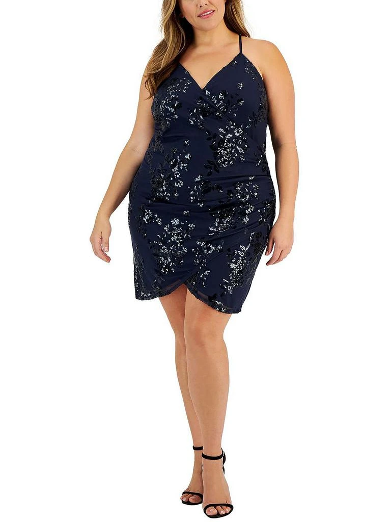 Speechless Plus Womens Mesh Embellished Cocktail and Party Dress 1