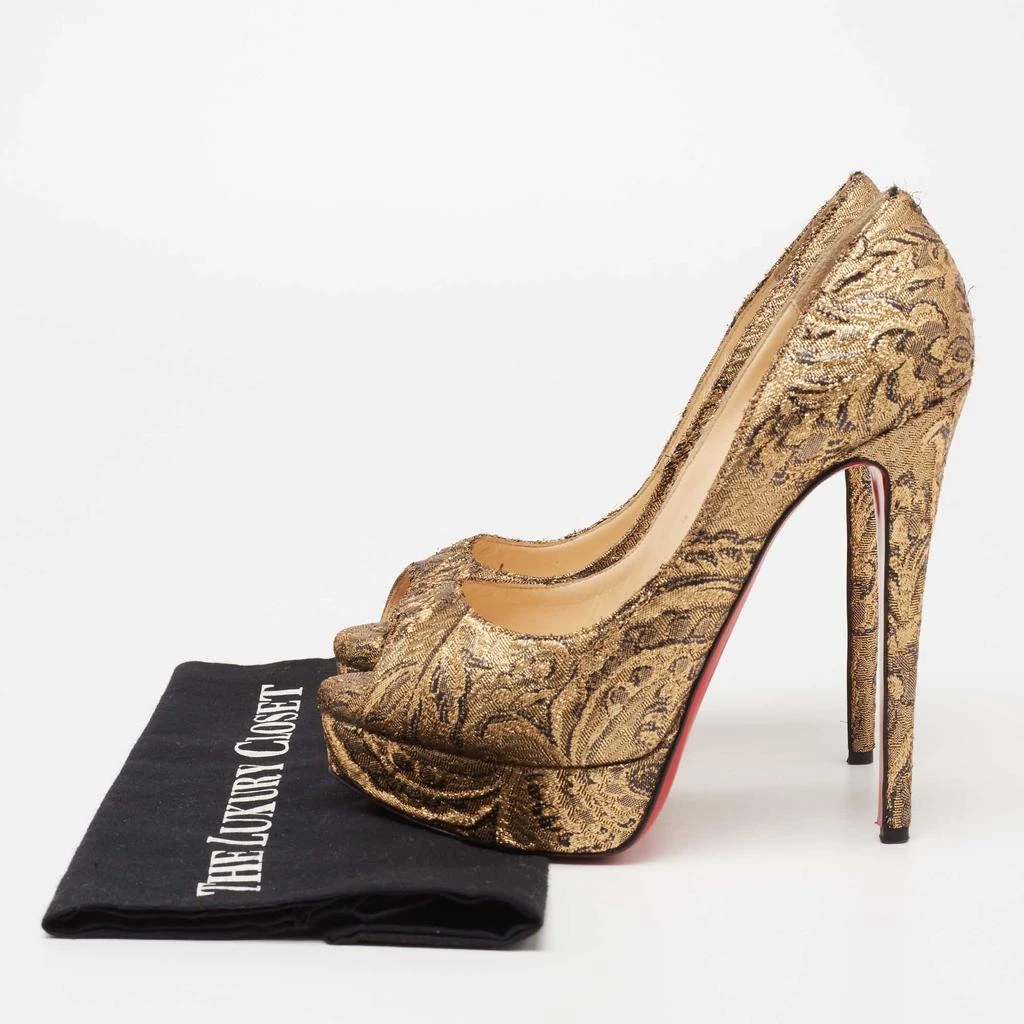 Christian Louboutin Christian Louboutin Gold Brocade Fabric Lady Peep-Toe Platform Pumps Size 38 9
