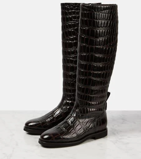 Brunello Cucinelli Croc-effect leather knee-high boots 4