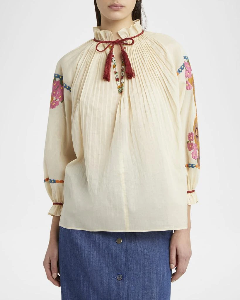 Valentino Floral Embroidered Pintuck Blouse 4