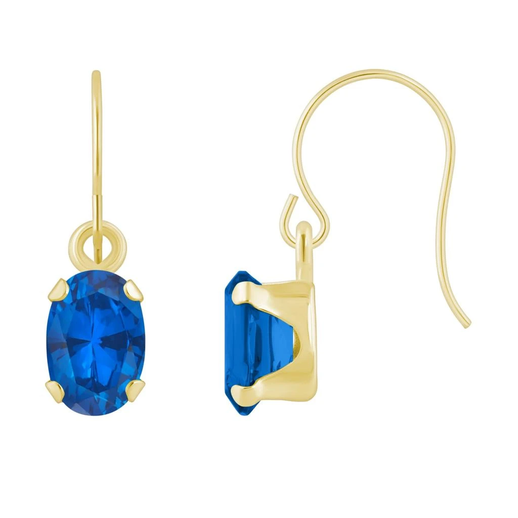 Glistening Jewels 10K Gold 6x4mm Oval Created Sapphire Drop Earrings