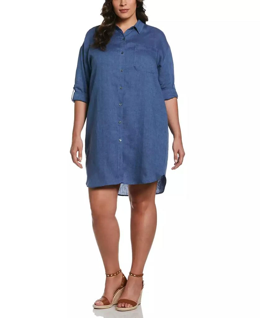 Rafaella Plus Size Roll Sleeve Linen Shirt Dress 1