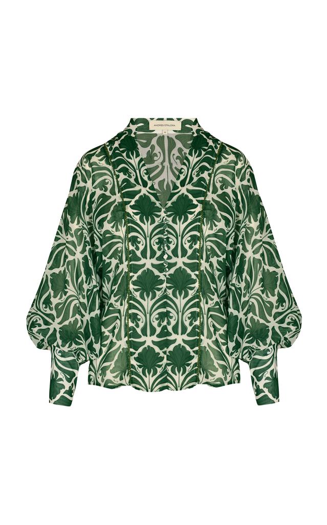 Andres Otalora Andres Otalora - El Centro Puff-Sleeve Linen Blouse - Green - US 12 - Moda Operandi
