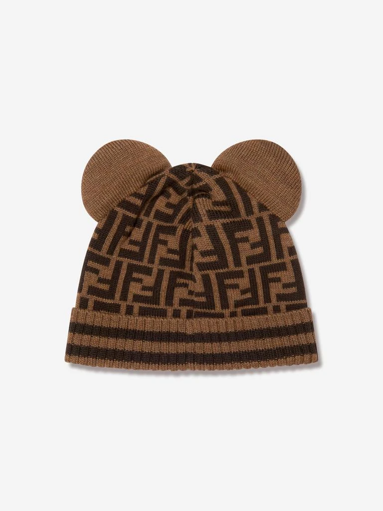 Fendi Kids Fendi Kids Wool Beanie Hat With Ears in Brown 2