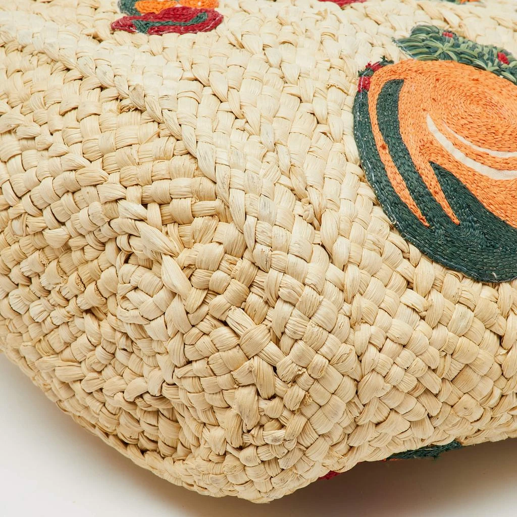 Tory Burch Tory Burch Beige/Green Woven Straw and Leather Embroidered Fruit Emerson Tote 11