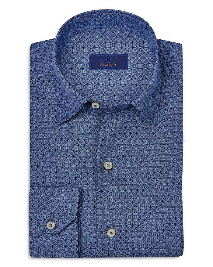 David Donahue Regular Fit Tonal Geometric Print Sport Shirt 1