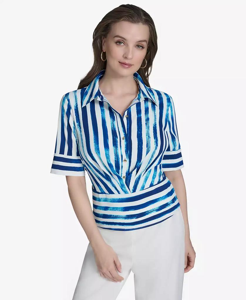 HALSTON Women's Striped Collared Button-Front Shirt