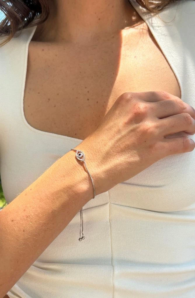 ADORNIA White Rhodium Plated Pavé Swarovski Crystal Evil Eye Lariat Bracelet 2