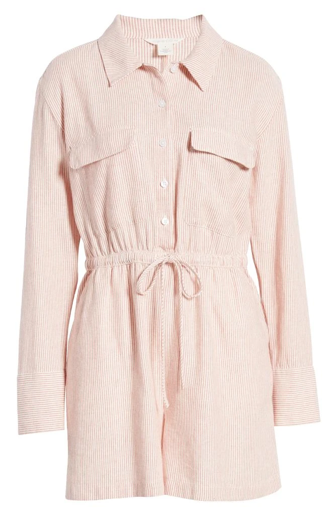 Caslon Stripe Long Sleeve Linen Blend Romper 6