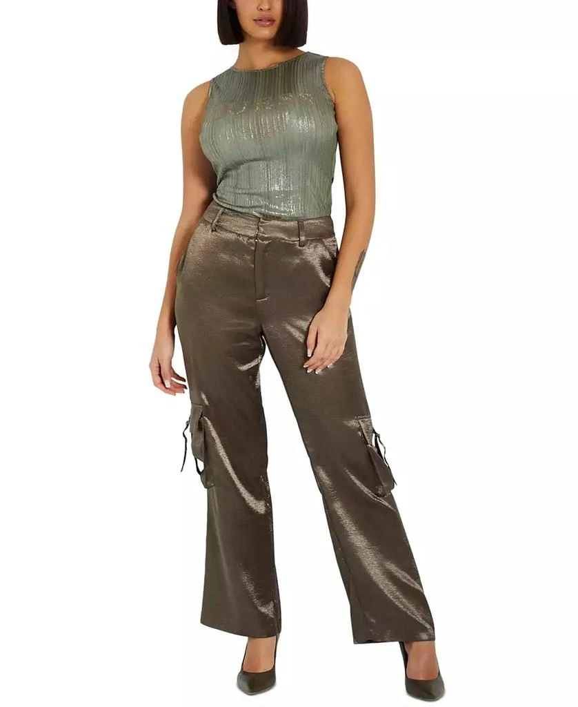 GUESS Women's Jamie High Rise Satin Cargo Pants 4