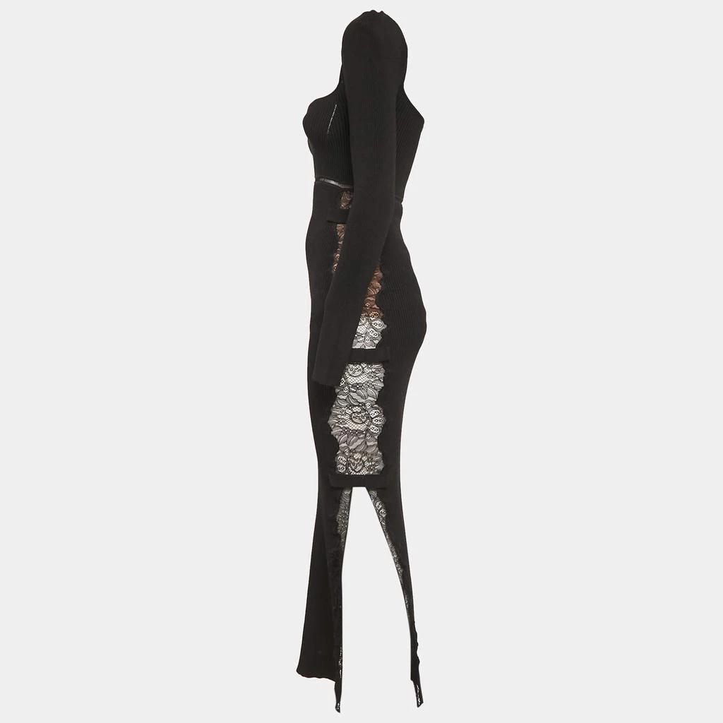 Self Portrait Self-Portrait Black Rib Knit and Lace Midi Dress M 2