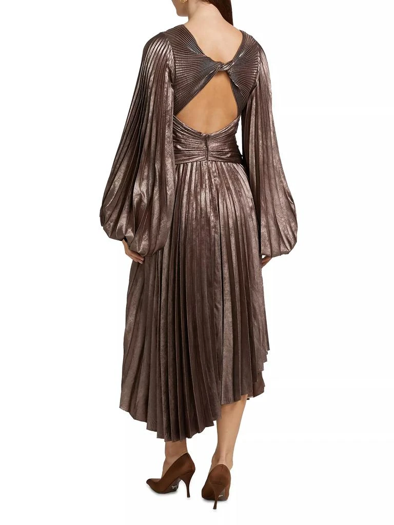Acler Palms Pleated Satin Midi-Dress 5