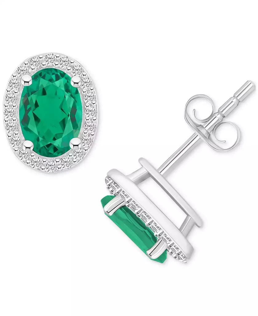 Macy
s Lab-Created Emerald (1-3/8 ct. t.w.)
Lab-Created White Sapphire (1/5 ct. t.w.) Oval Halo Stud Earrings in 10k Gold