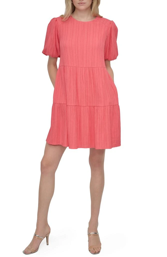 sachin and babi light blue dress Oscar de la Renta Eyelash Tweed Sleeveless Drop Waist Dress