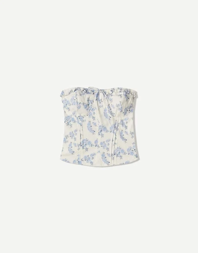 Bershka Bershka poplin bandeau top in denim blue 4