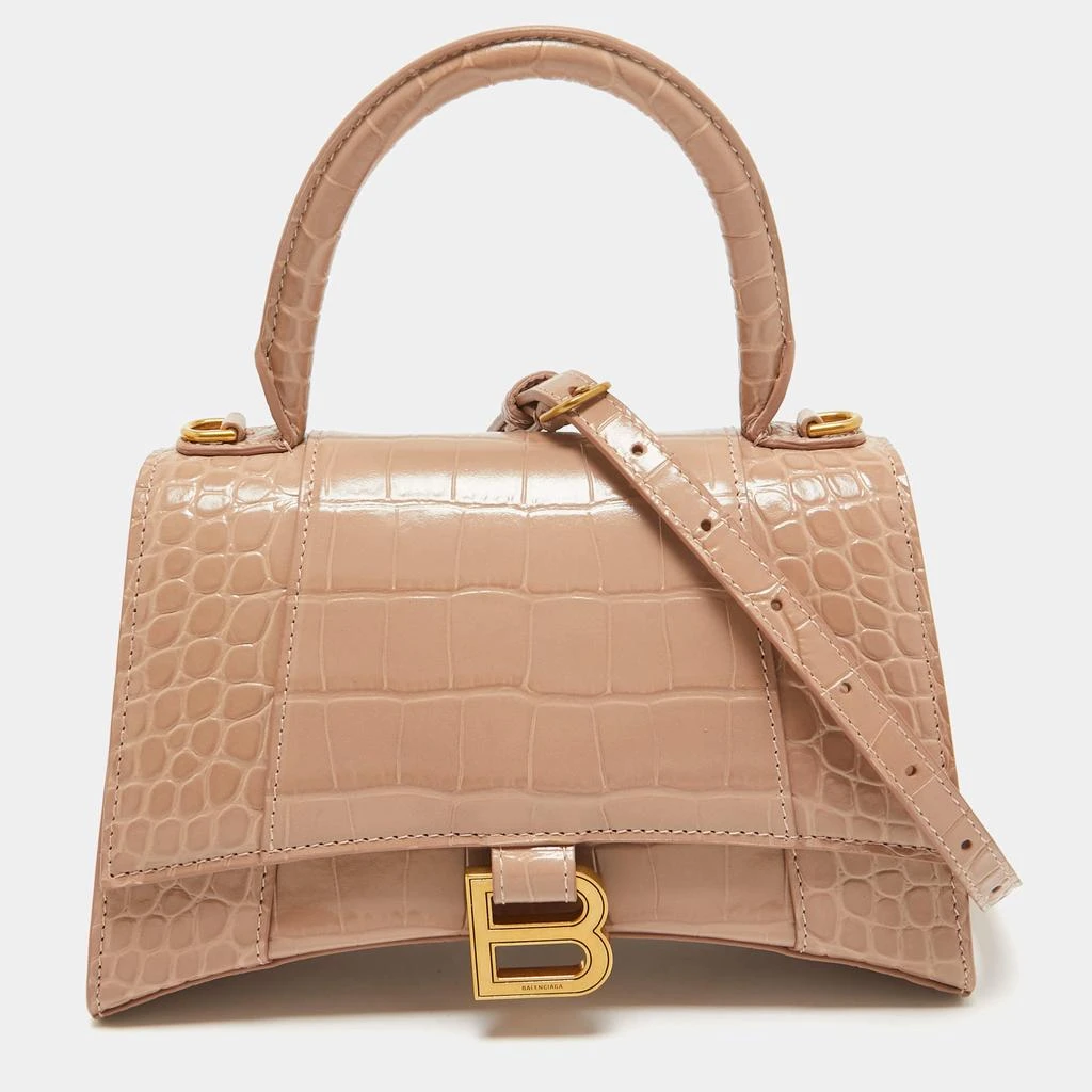 Balenciaga Balenciaga Beige Croc Embossed Leather Small Hourglass Top Handle Bag 1