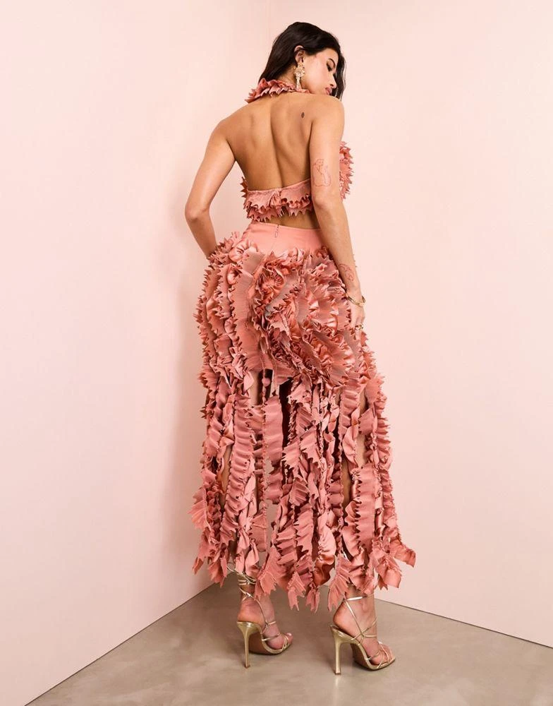 ASOS LUXE ASOS LUXE Premium halter neck maxi dress with ruffle drape details in dusty rose 4