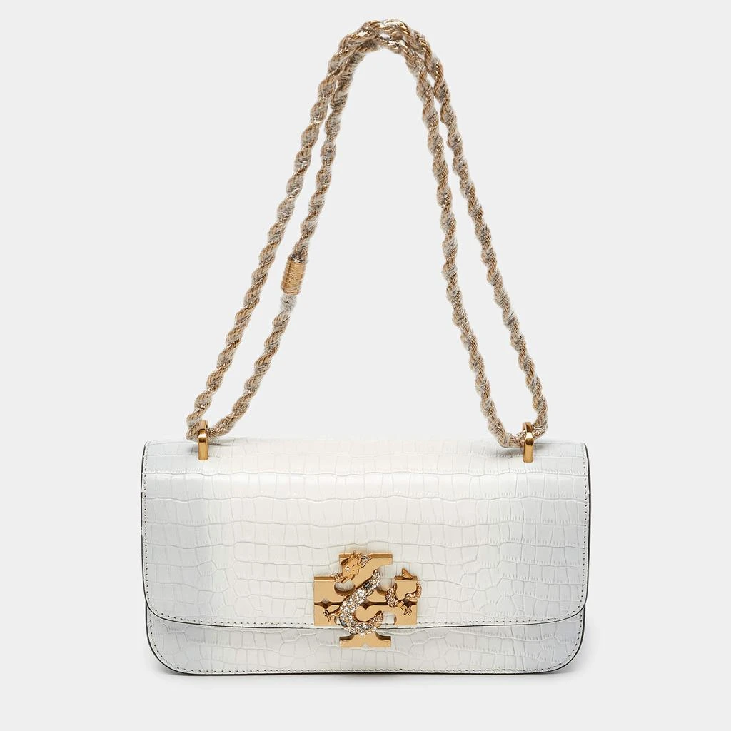 Tory Burch Tory Burch Warm White/Mist Croc Embossed Leather Eleanor Dragon Rectangular Shoulder Bag 1