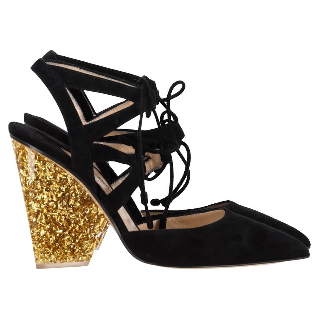 Paul Andrew x Edie Parker Laced Pumps in Black Suede