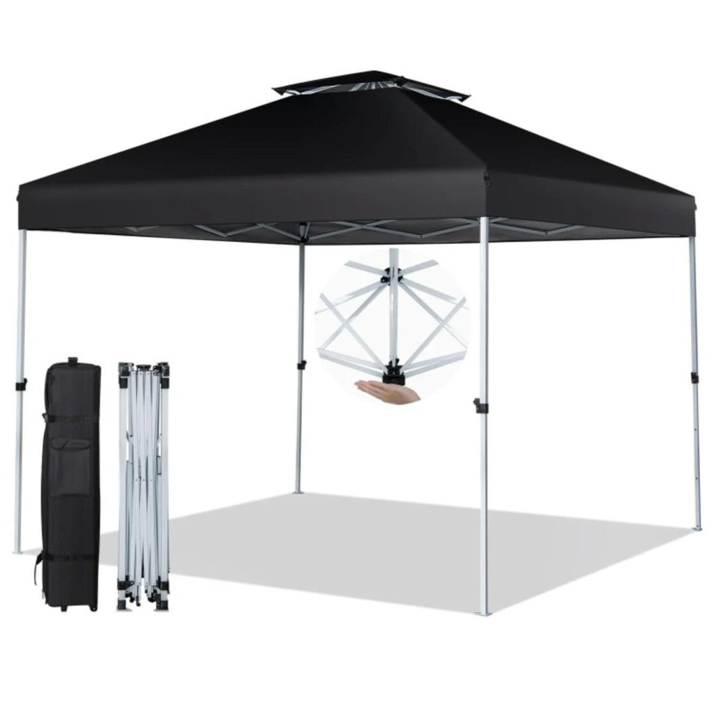 Hivvago 2-Tier 10 x 10 Feet Pop-up Canopy Tent with Wheeled Carry Bag-Black 1