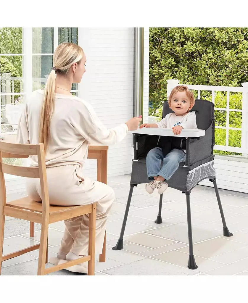 Costway Toddler Folding High Chair with 2-position Tray Adjustable Safety Baffle 2