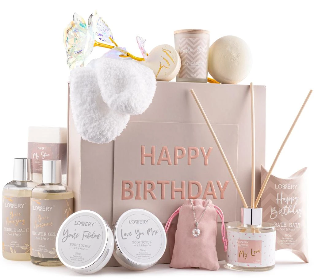 Lovery Birthday Gift Basket - Bath & Spa Gift Set for Women - Luxury Birthday Spa Gift Box 1
