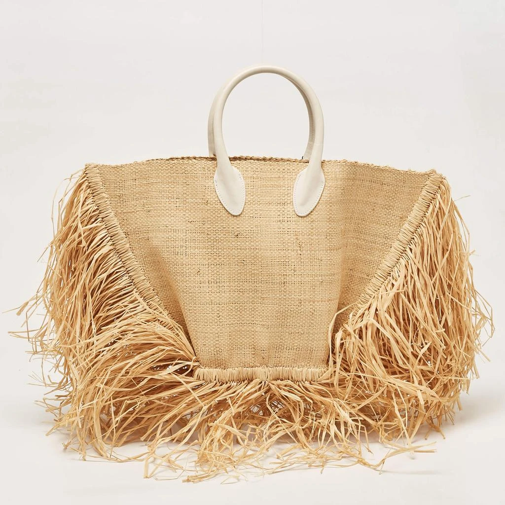 Jacquemus Jacquemus Beige Woven Raffia and Leather Le Baci Fringe Tote 4