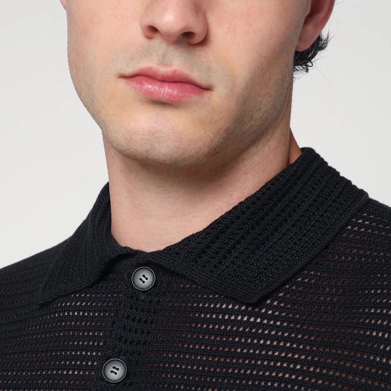 AURALEE Navy blue mesh knit polo 4