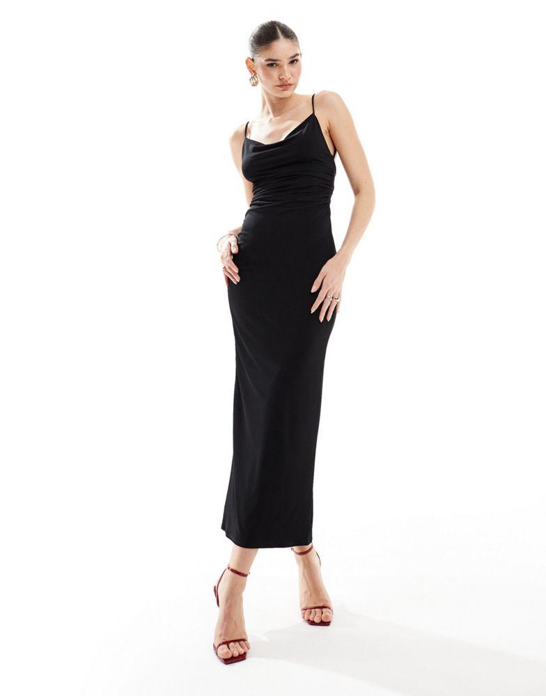 Bershka Bershka cowl neck slinky maxi dress in black