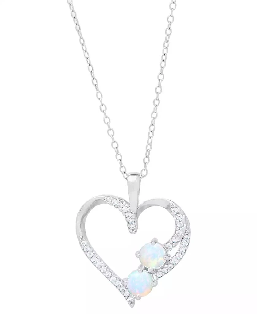 Macy
s Lab-grown Opal (1/4 ct. t.w.) 
Lab-grown White Sapphire (1/3 ct. t.w.) Open Heart 18" Pendant Necklace in 14k Gold-Plated Sterling Silver