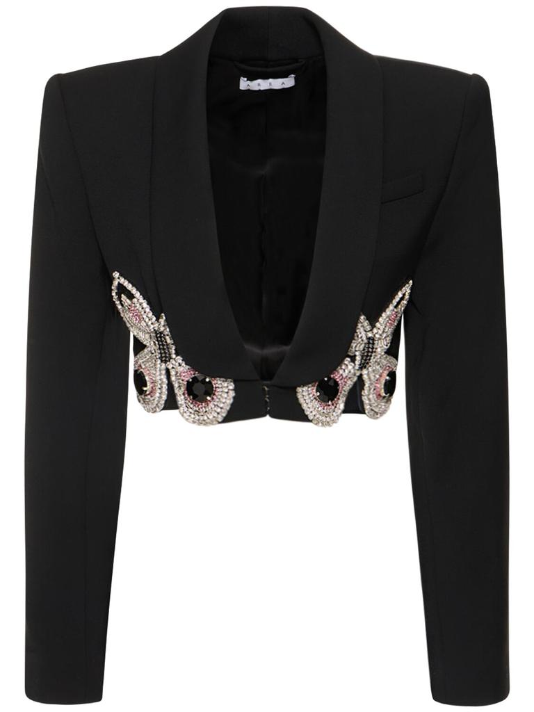 AREA Butterfly Embellished Wool Crop Blazer