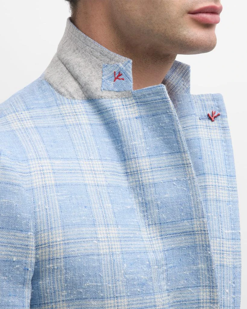 Isaia Men's Plaid Linen-Blend Sport Coat 6
