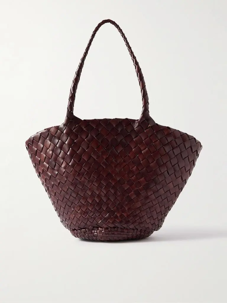 DRAGON DIFFUSION Egola Woven Leather Tote - Dark brown