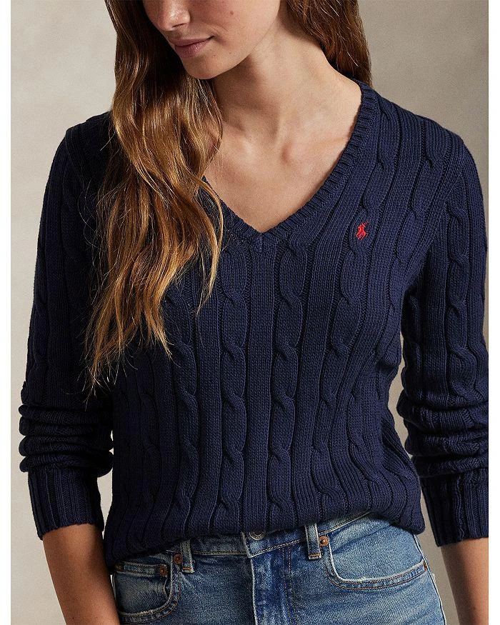 Ralph Lauren Women's Cable Knit Cotton V Neck Sweater 3