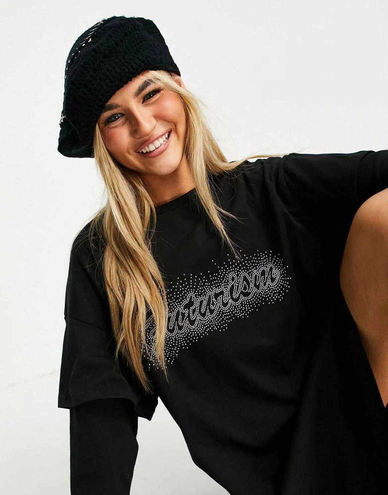Urban Revivo Urban Revivo slogan t-shirt mini dress in black 3