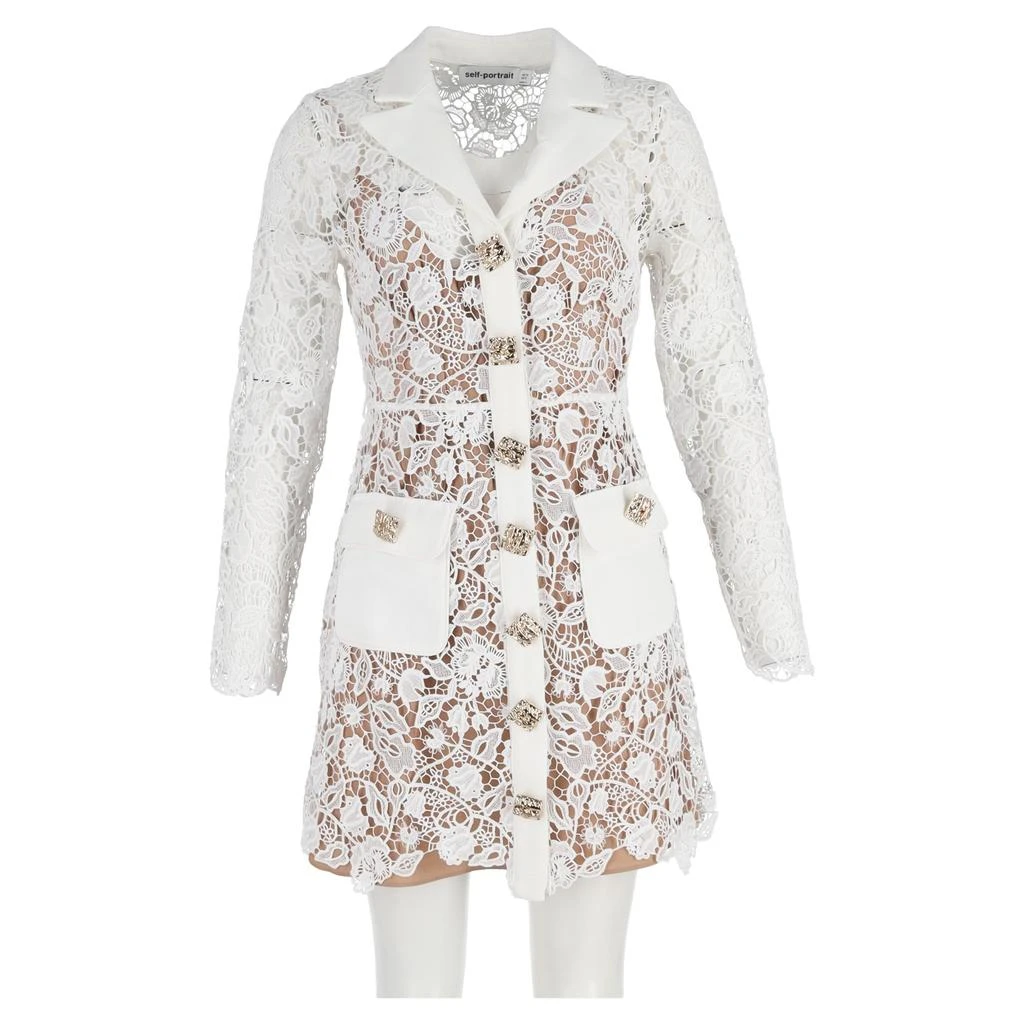 Self Portrait Magnolia Collared Lace Mini Dress In White Polyester 4