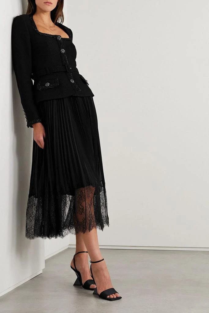Self Portrait Embellished lace-trimmed georgette and woven midi dress 2